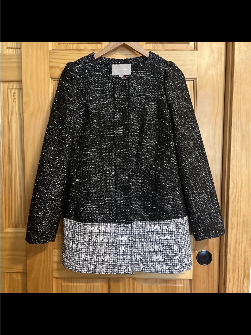 Banana Republic Black Tweed Coat with White Contrast Hem S